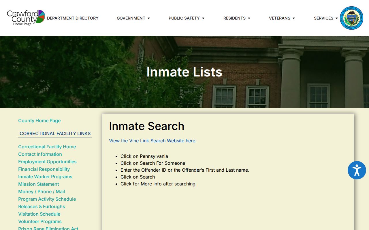 Crawford County current VINELink release search instructions
