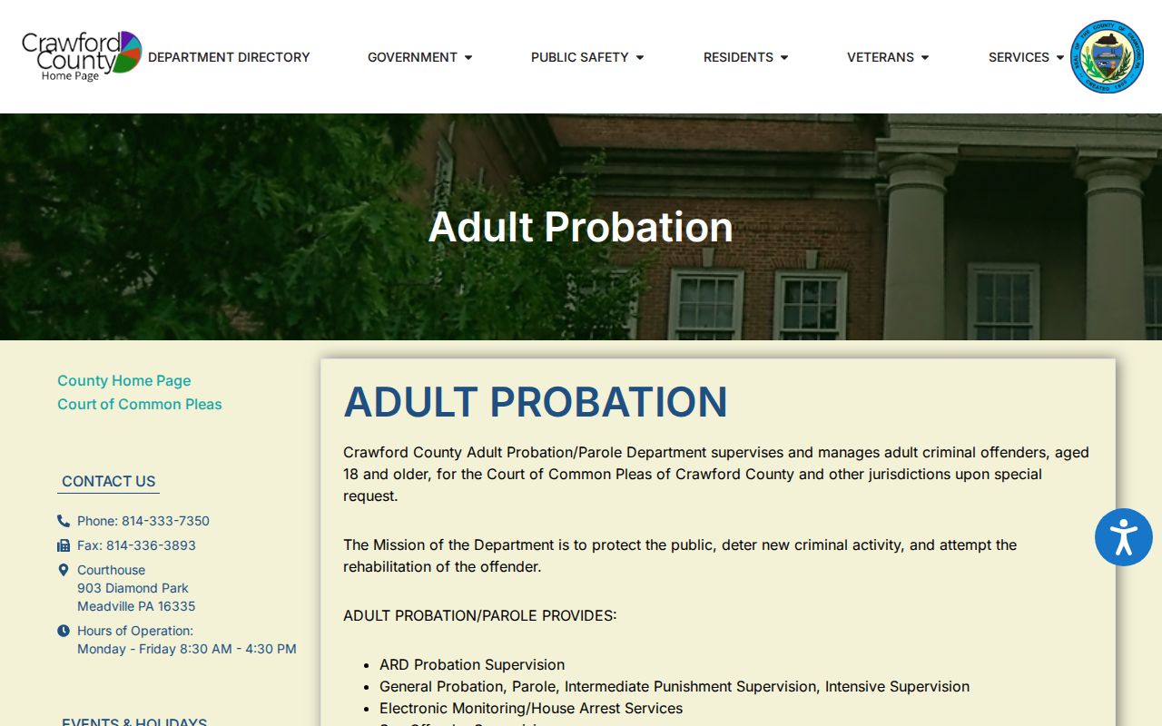 Crawford County parole and probation office information
