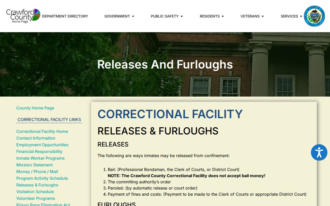 Crawford County Correctional Facility bail and release routes