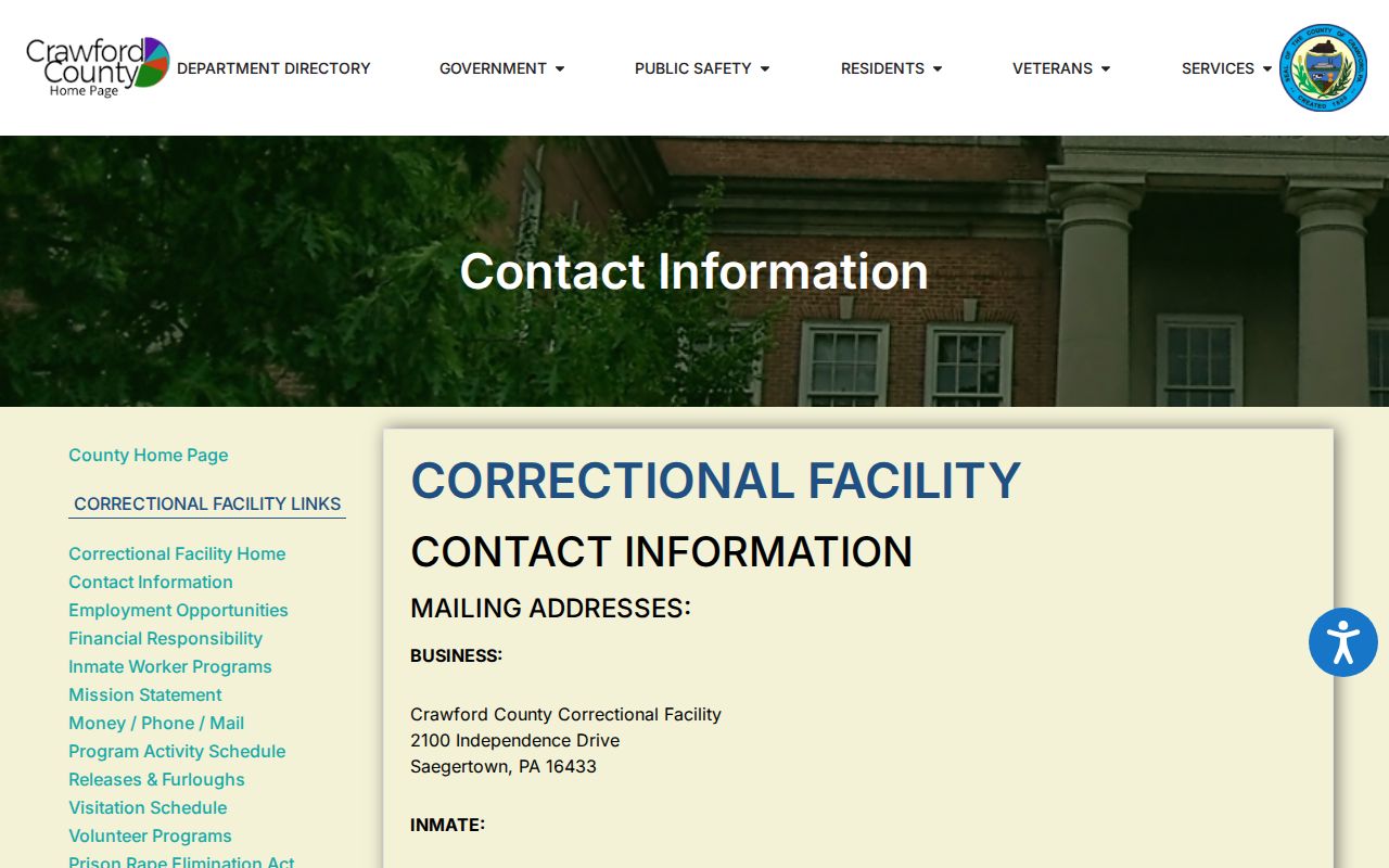Crawford County Correctional Facility release office contact information