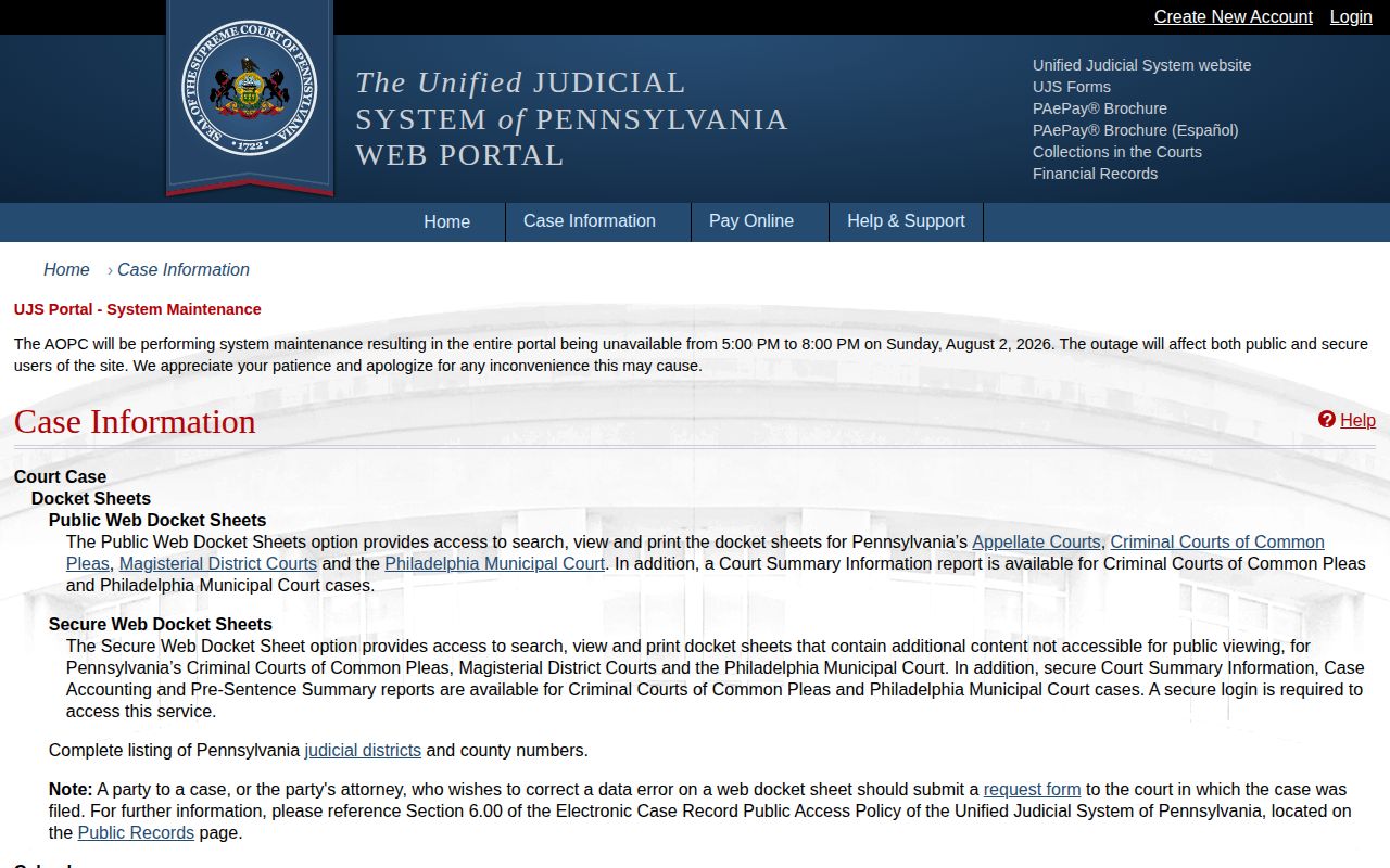 Crawford County release record court docket search entry