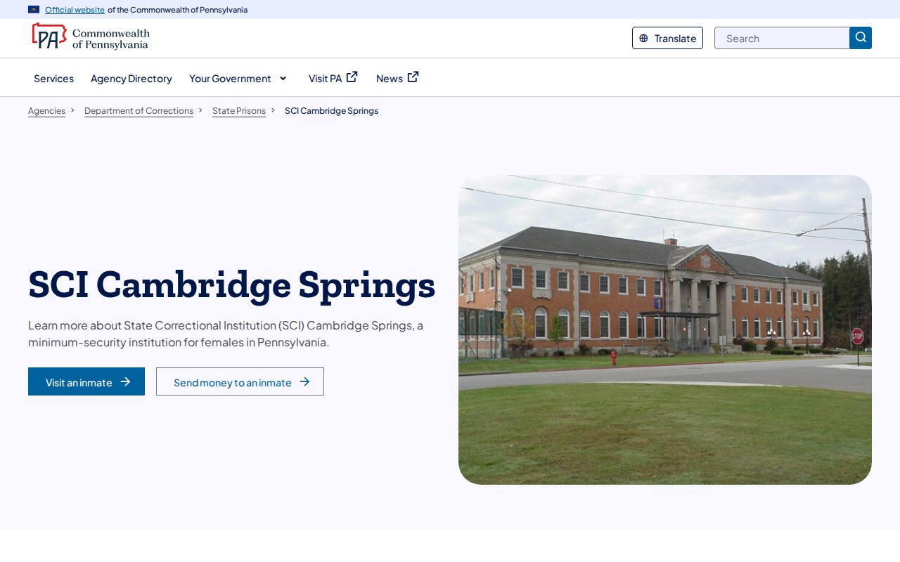 State Correctional Institution Cambridge Springs release contact and prison type